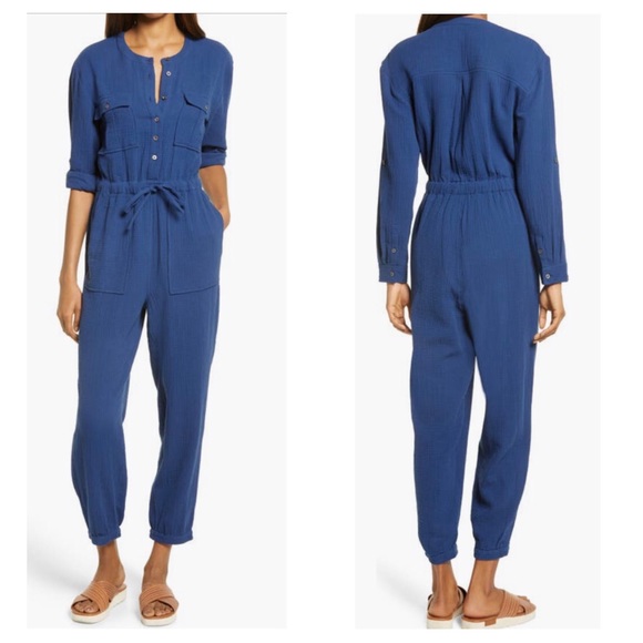 NWT Light Spun Gauze Tapered Leg Jumpsuit Coastal Blue Size 10 - Picture 2 of 8